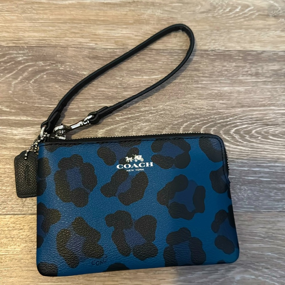 Women Coach blue Camo wristlet
